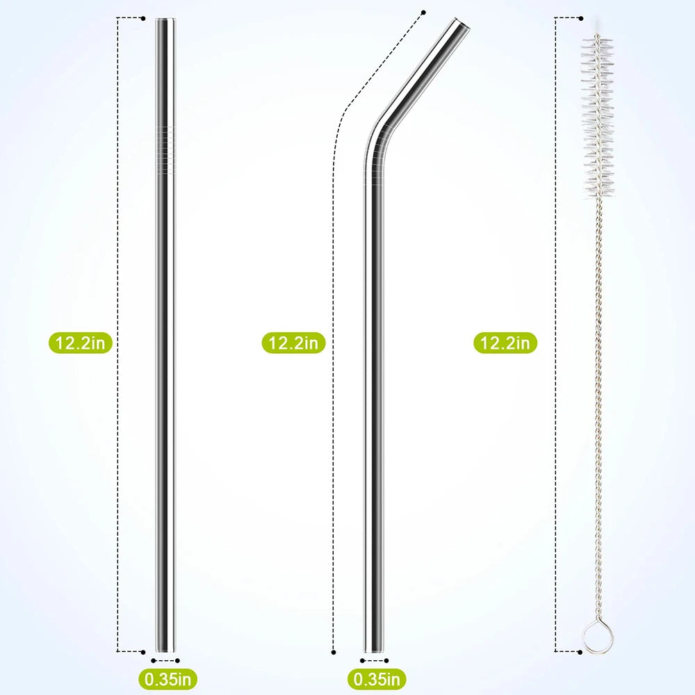 5 Pcs Reusable Stainless Steel Straws with Cleaning Brush