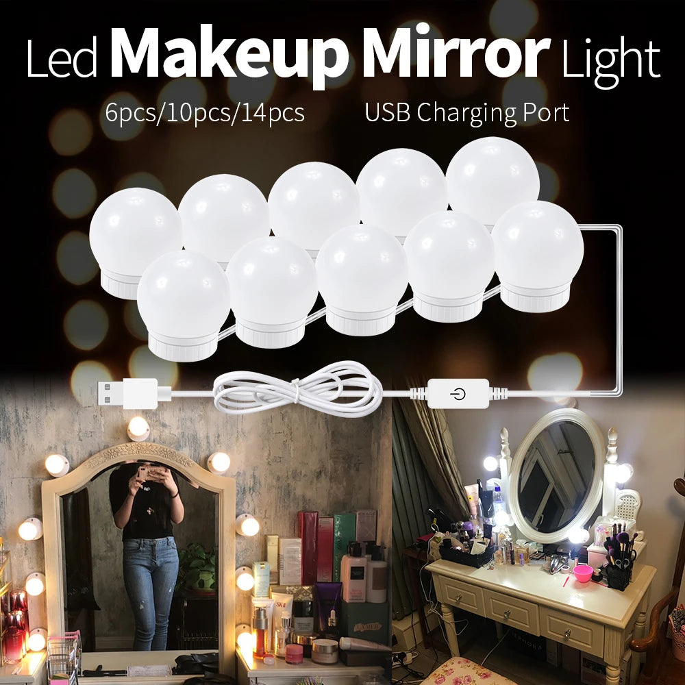 LED Vanity Mirror Lights 14 Dimmable Bulbs for Makeup Desk