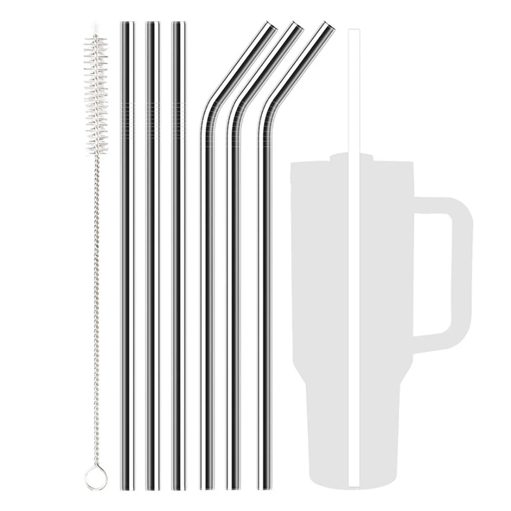 5 Pcs Reusable Stainless Steel Straws with Cleaning Brush