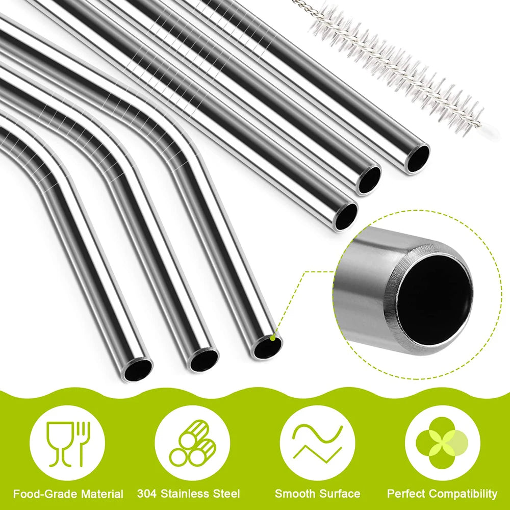 5 Pcs Reusable Stainless Steel Straws with Cleaning Brush
