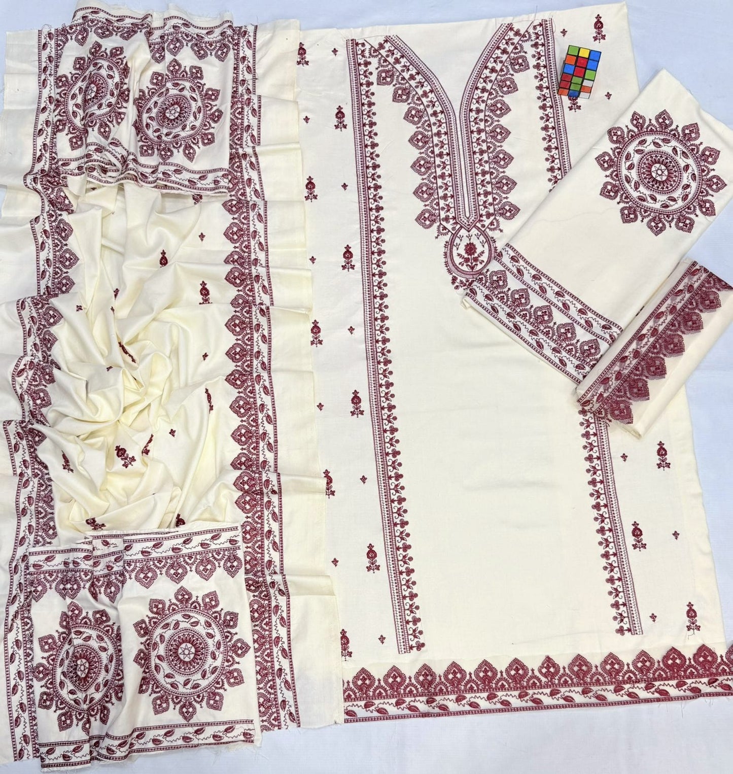 ANEELA'S dhanak embroidered &amp; embroidered shawl luxury unstitched 3pc