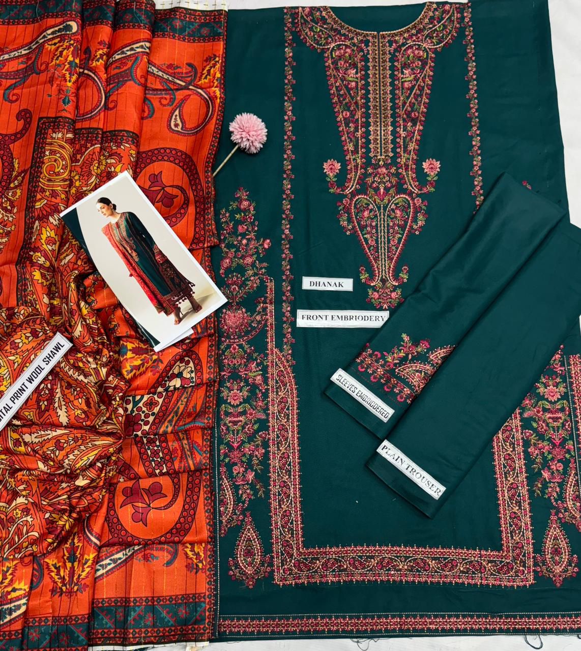 HUSSAIN REHAR dhanak embroidery luxury unstitched 3pc