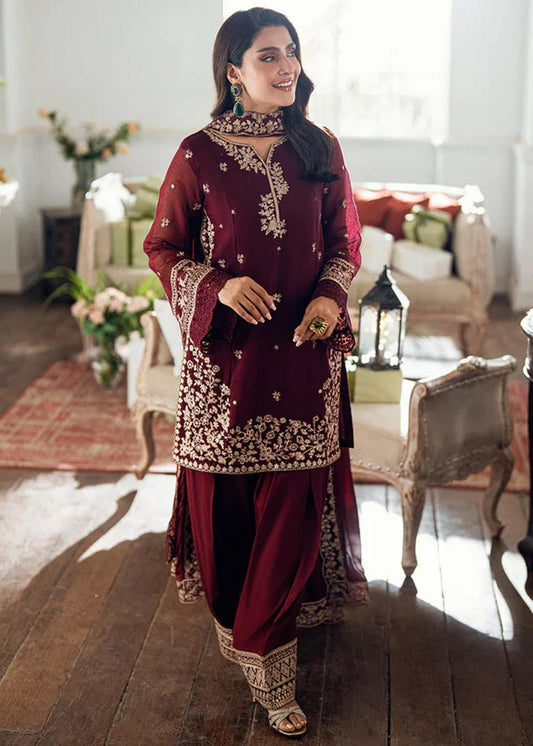 AZURE chiffon thread embroidered &amp; dhanak embroiderd shawl unstitced 3pc