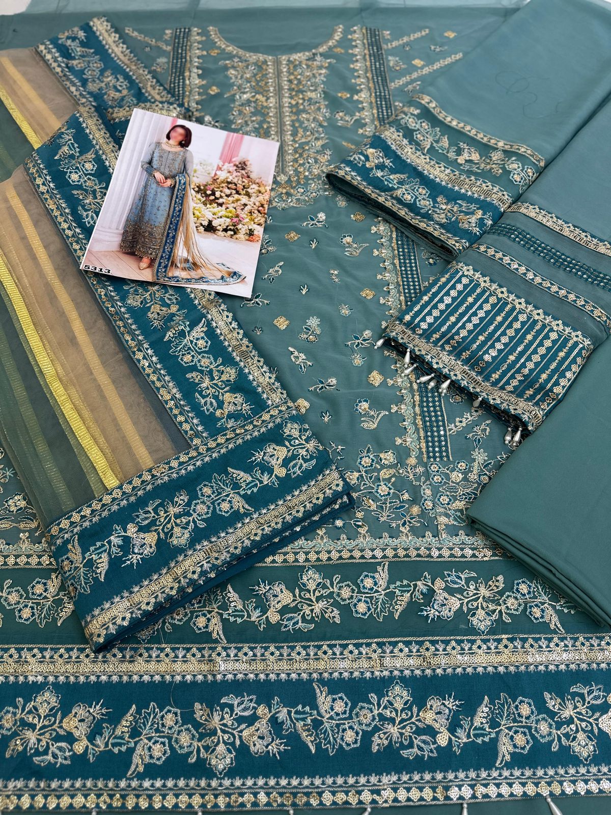 CHARIZAM chiffon embroidered hand embellished luxury unstitched 3pc